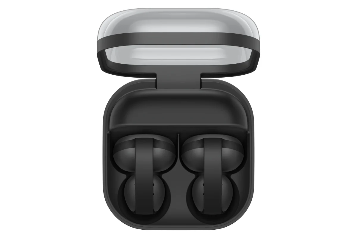 Estojo aberto dos samsung galaxy buds on